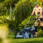 Lawn mowing during landscaping and garden design work in Galway
