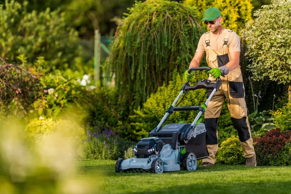 Lawn mowing during landscaping and garden design work in Galway
